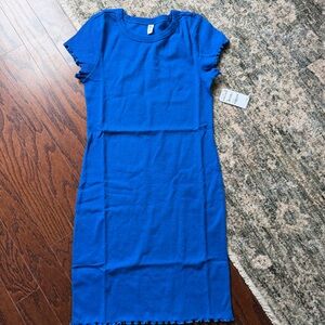 bp Cobalt Blue Ribbed Mini Dress with Lettuce Edges